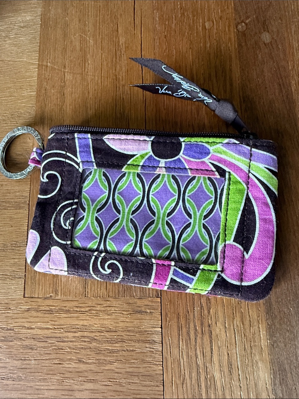 Vera Bradley Quilted Zip Card Case in Purple, Pink & Green
